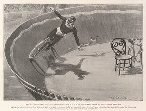 Den ekstraordinære cykelpræstation på en bane med 60 graders vinkel i London Pavilion af Ralph Cleaver